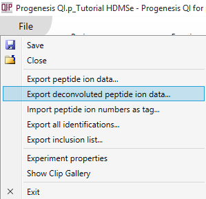 The export peptide ion menu item