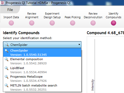 The drop-down selection dialog at Identify Compounds