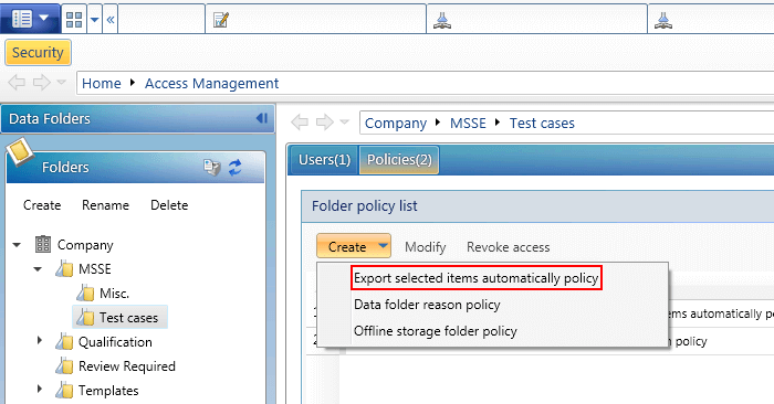 Create export policy option in Administration