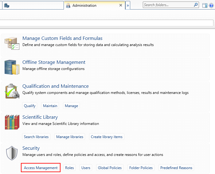 Access Management option in Administration