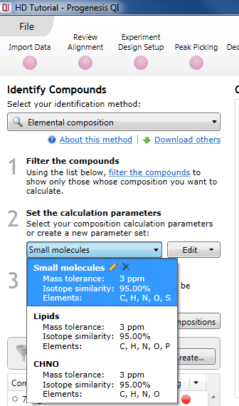 Selecting an existing parameter set