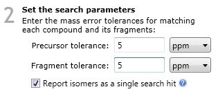 The LipidBlast parameter selection options