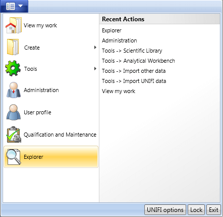 Explorer menu item in UNIFI
